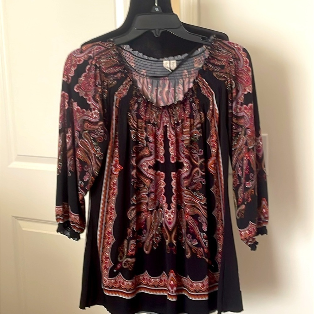 MADISON 3/4 Sleeve Black Pink Paisley Blouse Size M